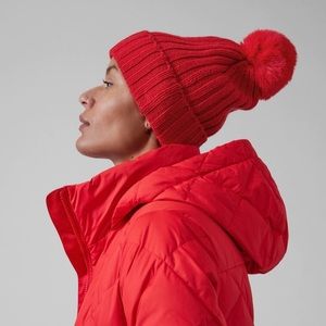 Athleta ribbed Pom beanie, matador red